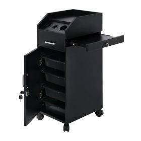 16mm Particle Board, ABS Tray,, Black Hair Salon Tool Cart (Color: Black)
