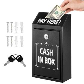 Black Wall Mounted Metal Coin Box With Key Lock, Suitable For Home Office Or Outdoor Donation Storage (Color: Black)