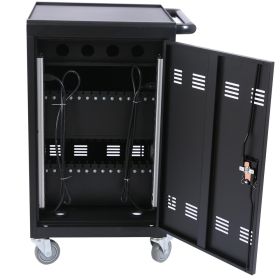 Mobile Charging Cart And Cabinet For Tablets And Laptops, Holds Up To 32 Devices (Color: Black)